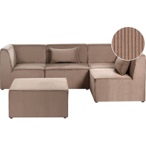 Modul Ecksofa 4-Sitzer LEMVIG Cord Sandbeige mit Ottomane linksseitig