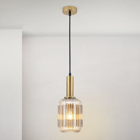 [NEUWERTIG] B-Ware Orion Pendelleuchte Carneval Hängelampe dimmbar amber Ø14cm Glas altmessing (1/2)