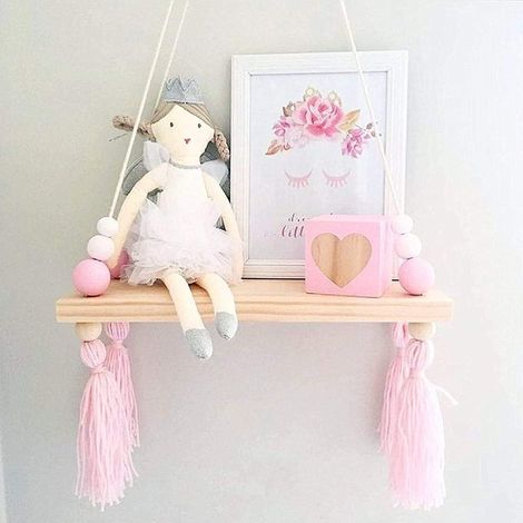 Étagère murale flottante, support en bois, balançoire, étagère suspendue pour chambre de fille (1/5)