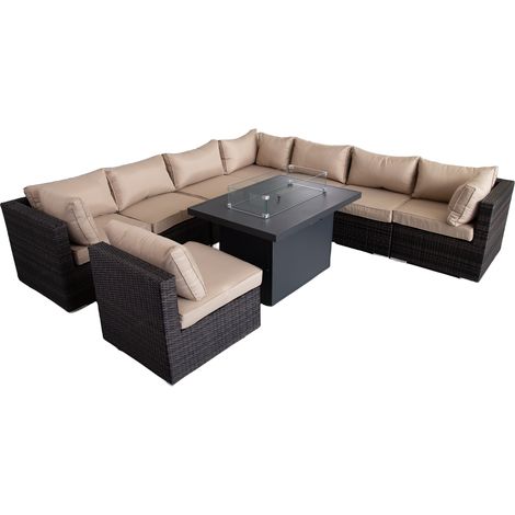 Outdoor Patio Fire Pit Rattan Furniture Set - Mix Brown (1/3)