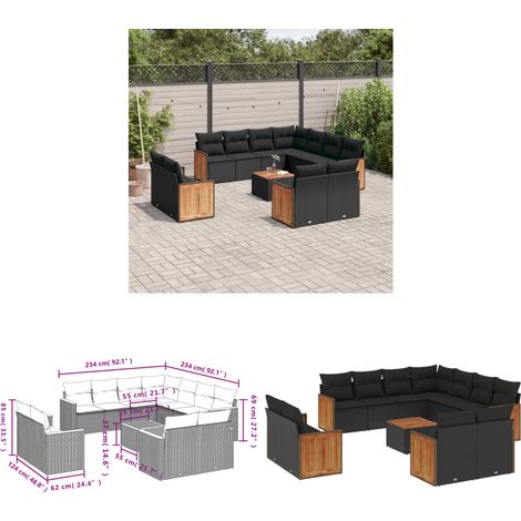 12-tlg. Garten-Sofagarnitur mit Kissen Schwarz Poly Rattan - Gartenmöbel Set - Esszimmergarnitur - Outdoor Möbel - Lounge Sofa - Rattan Gartenmöbel - Home & Living (1/3)