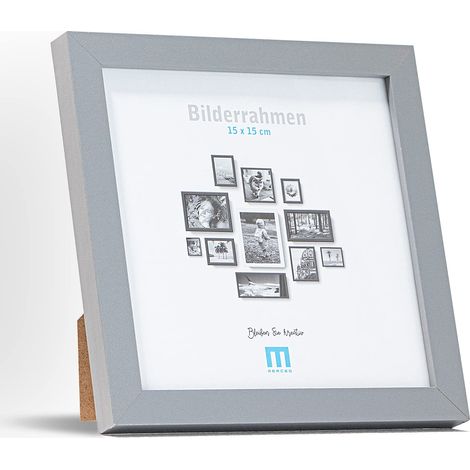 Cadre photo, 15 x 15 cm, gris, petit, minimaliste et moderne, pour photos et images, 1 pièce, avec une protection en verre acrylique, peut être utilisé comme support de table ou sur le mur
