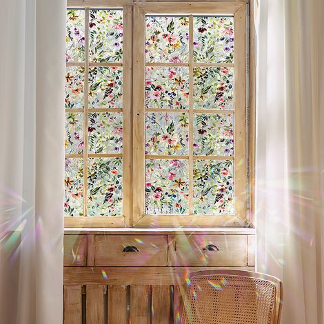 2 films adhésifs décoratifs double face à motifs floraux,occultants et irisés, pour fenêtres et portes vitrées,100x28cm