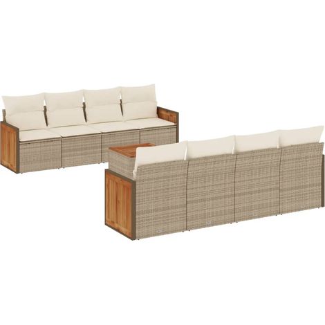 vidaXL Set Divano da Giardino 9 pz con Cuscini Beige in Polyrattan (1/5)