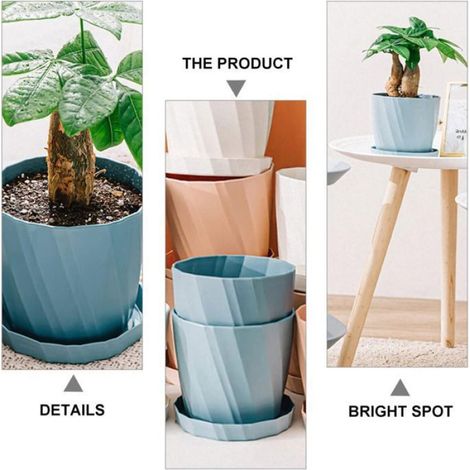 Pots de fleurs - Plastique PP - Modèle M - Rond - Bleu - Avec plateau intégré (1/5)