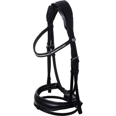 Testiera Creazione in pelle anatomica con sovracapo elastico e strass: FULL, Nero / Bianco