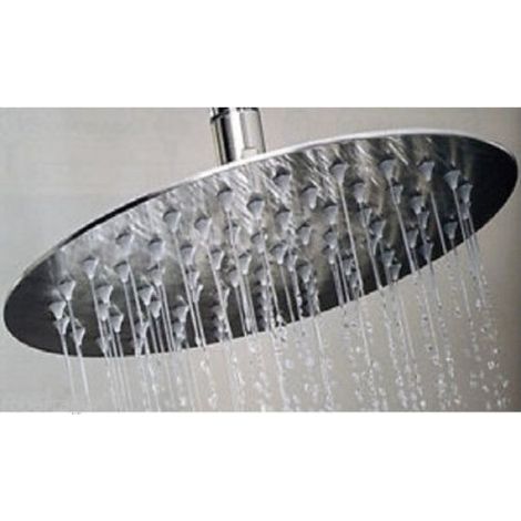 Trade Shop - Schlanker Duschkopf, quadratisch, rund, 24 cm, Badezimmer, Regeneffekt, Chrom - Rund