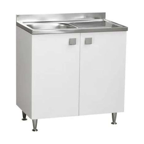 Sottolavello con lavello vasca sinistra Bianco Frassinato 2 ante Cm 80x50xH 91 - consegnato già montato
