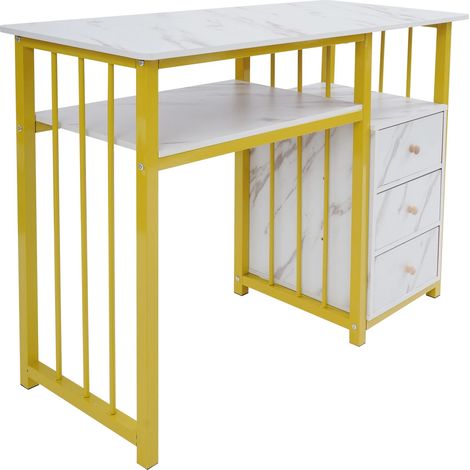 Bureau avec 3 Tiroirs, Coiffeuse de Manucure, Professionnelle Table de Manucure, 100x40x76 cm, Table d'ordinateur avec étagères Salon, Structure en métal, Design Marbré, pour Salon ou Maison (1/5)