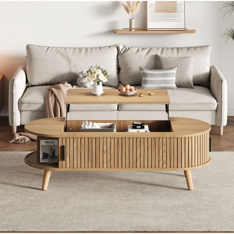 Table basse relevable 120 x 50 x 39,5 cm en MDF bois, rangement intégré pour salon – MEUBLIV (1/5)