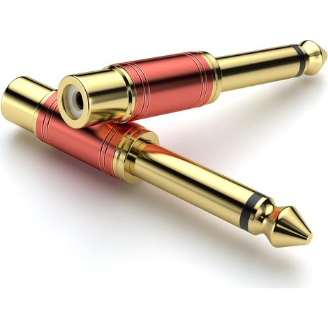 2 pezzi - Adattatore da jack da 6,35 mm a RCA, adattatore audio da RCA femmina a jack da 6,35 mm maschio (placcato oro 24K, mono TS, rosso)
