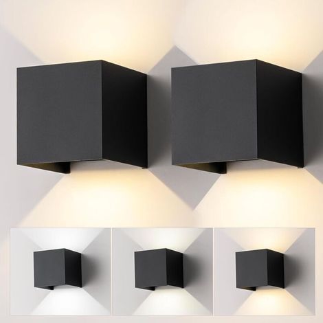 Applique Murale LED - Carrée - Aluminium Noir - Étanche IP65 - Réglable Haut/Bas - Intérieur Extérieur - Lot de 2 (1/5)