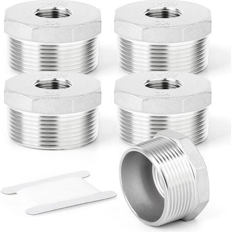 5 pièces douille hexagonale réductrice en acier inoxydable 304, 1"BSP mâle x 1/4"BSP femelle, adaptateur de réduction pour tuyau, pour gaz de pétrole liquéfié (1/5)