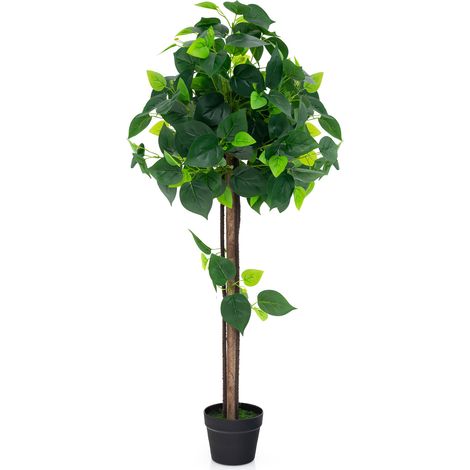 Arbre à hortensias artificiel vert 1,1 m avec tronc en bois véritable et feuillage réaliste, pot en ciment pour maison et bureau (1/5)