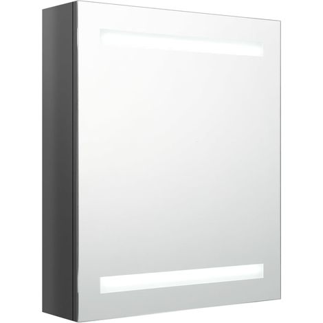 Armoire murale à miroir de salle de bain  Armoire Toilette Moderne avec miroir LED Gris brillant 50x14x60 cm -72950 (1/5)