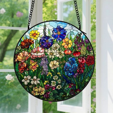 9cm Suspension en vitrail - Attrape-soleil coloré unique minimaliste artistique, décoration intérieure unique, cadeau Fête des Mères pour femme, maman (1/5)