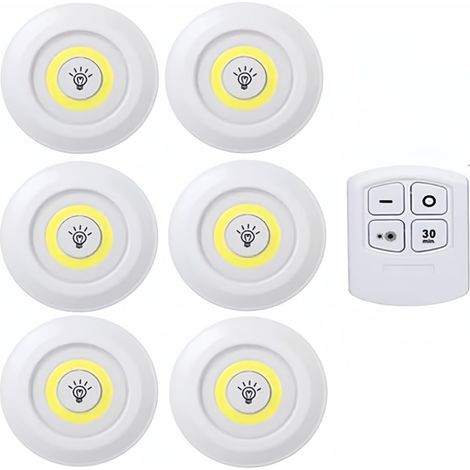 Lot de 6 veilleuses LED sans fil intelligentes à placer sous les meubles, avec télécommande, pour dressing, cuisine et plus encore (lumière blanche) (1/5)