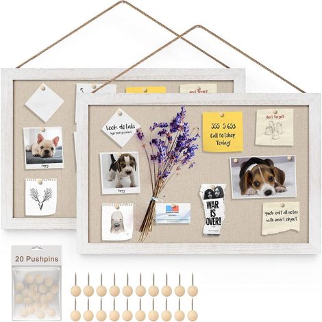 2Pcs Tableau Liege Mural 40 x 30CM, Tableau d'affichage Liège avec 20 épingles, Tableau en Liège Panneau avec Cadre en Bois, Tableau D'affichage pour Bureau, Salle de Classe ou Maison Cadre (1/5)