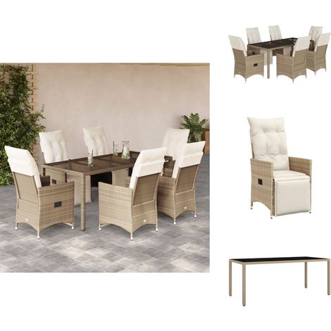 Ensemble de bistro de jardin 7 pcs coussins beige poly rotin - Meubles De Jardin - Salon De Jardin - Set De Bistrot - Fauteuil Inclinable - Résine Tressée (1/5)