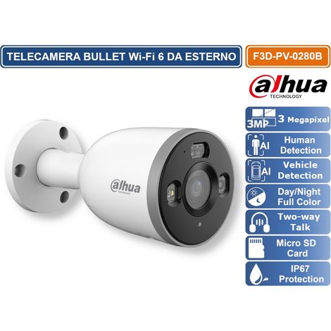 DAHUA DH-F3D-PV TELECAMERA WI-FI 6 BULLET 3MP RILEVAMENTO PERSONE E VEICOLI, SIRENA E LUCI ALLARME AUDIO MICROSD IP67