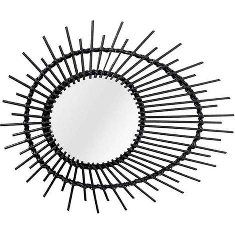 Miroir Mural Design en Rotin "Aina" 58cm Noir (1/4)