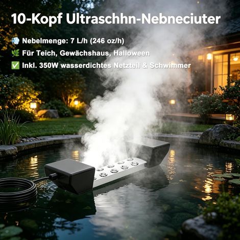 Atomiseur ultrasonique professionnel à 10 têtes, générateur de brouillard industriel 350w, volume de brouillard 7L / h pour jardin / étang / événement, hôtel et serre (1/5)