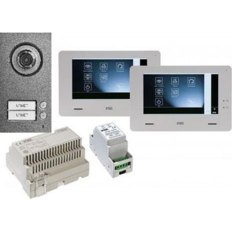 Urmet – Kit portier vidéo Mininote+ – 2 moniteurs mains-libres 7 pouces – Écran tactile – Alimentation 230V – Caméra couleur IP55