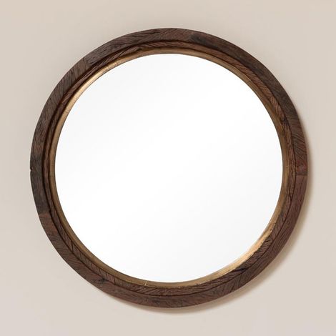 Grand Miroir Rond Éclat Rustique en Laiton 90x8cm (1/4)