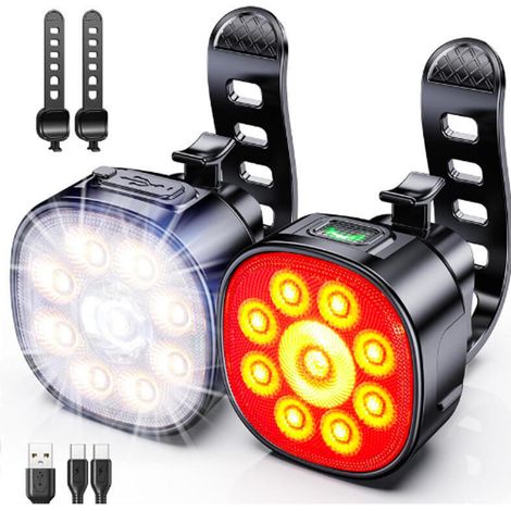 Éclairage vélo avant et arrière LED étanche – 8 modes avant, 7 modes arrière – Rechargeable USB – Idéal pour cyclisme et trottinette
