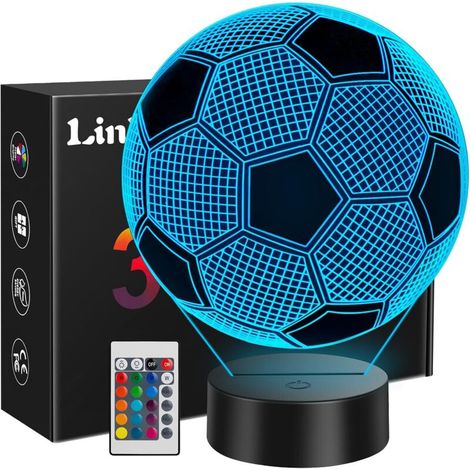 Cadeau Garçon 10 Ans - Veilleuse Enfant Foot Football 3D en Acrylique, Lampe de Chevet LED à 16 Couleurs avec Télécommande Décoration Chambre pour 7.8.9.10-12 Ans (1/4)