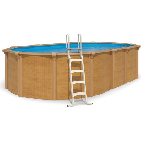 Piscine hors sol acier ovale 7,30 x 3,65 x 1,32 m aspect bois OSMOSE