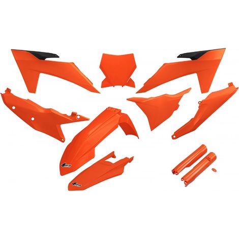 KIT COMPLETO DI PLASTICA UFO CON TELESCOPIO (AMMORTIZZATORE) PER KTM SX 125 / 250 / 300 TBI '23-'24, SX-F 250 / 350 / 450 '23-'24 ARANCIONE