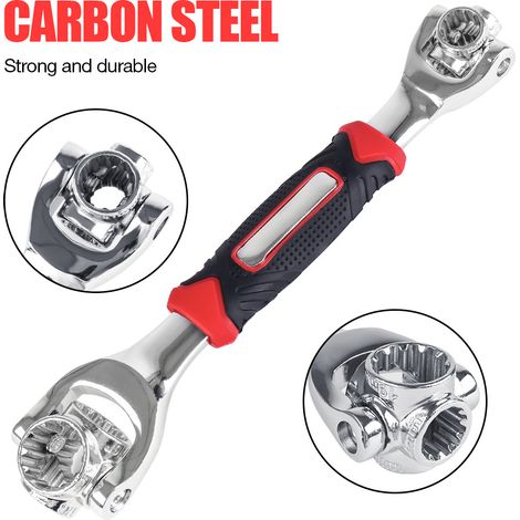 Clé rotative double 52 en 1 rouge et noire avec douille multifonction dentée, outil de rotation métrique/impérial à 360° (1/5)