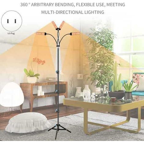 Un trépied de sol pour lampe de culture LED à spectre complet, en ABS et aluminium noir, alimentation DC12V, norme américaine.
