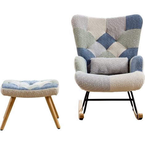 Sillón balancín con reposapiés, tapizado multicolor, 68 x 84 x 91 cm, HOMVRA (1/5)