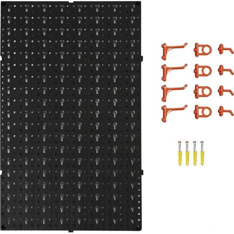 Paris Prix – Panneau mural de rangement pour outils 48cm – Fixation murale incluse – 12 accessoires d'accroche fournis – Polypropylène noir (1/5)
