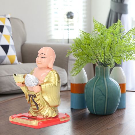 Statue de Buddha Maitreya Solar Ornaments Décor pour Bureau Maison Voiture - [Statue décorative] + [Plastic] + [10cm] + [solaire sensorielle] (1/5)