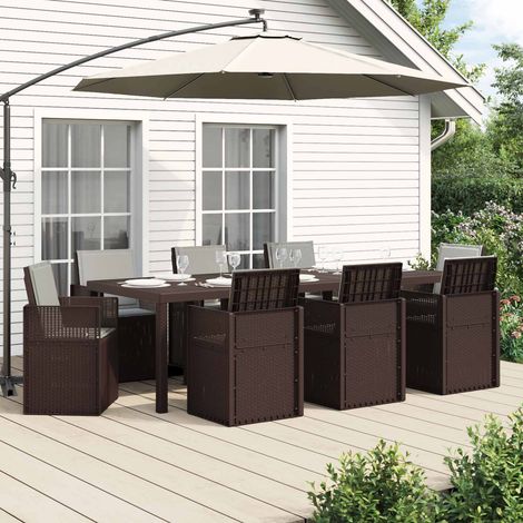 vidaXL Conjunto de Comedor de Jardín 9 uds. Marrón y Gris Claro PP (1/5)