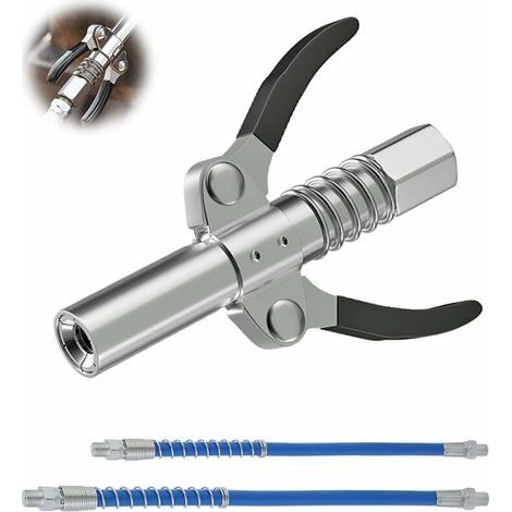 Embout Pompe a Graisse, Pompe a Graisse Pneumatique Electrique Manuelle avec Tuyau Flexible, Coupler G pour Pompe à Graisseur Convient pour Tous Types de Presses à Graisse (Double poignée) (1/4)