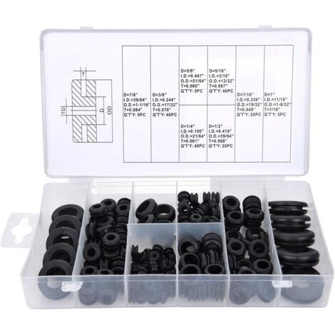 Rubber Grommets Rubber Grommets Rubber Grommets Kit for Wire, Plug and Cable, 180 Pieces (1/4)