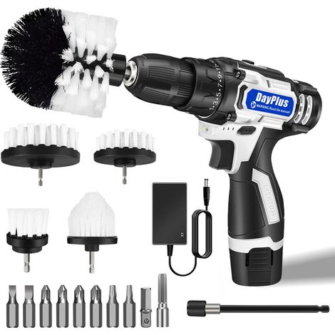 Perceuse-visseuse sans fil 16,8V – 10 accessoires de perçage – Brosse de nettoyage pour surfaces difficiles – Nettoyage rapide et efficace – Day Plus