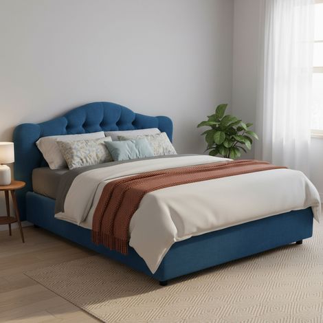 Cama Matrimonial Aly, Desenfundable, con Almacenaje, Hecha en Italia, Tamaño Colchón 160x200 cm, azul (1/5)