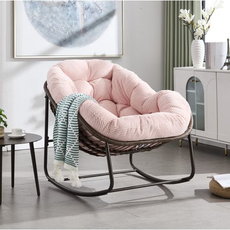 Sillón balancín de ratán sintético, 78 x 106 x 90 cm, rosa, REDOM (1/5)