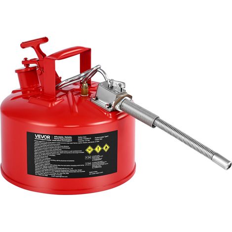 Bidon de Sécurité Type II 9,5 L avec Pare-flammes Acier Inoxydable, Couvercle à Fermeture Auto, Bec Verseur Flexible en Métal, Poignée Ergonomique, pour Stockage de Liquides Inflammables, Rouge (1/5)
