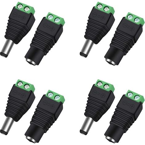 Lot de fiches d'alimentation DC 5,5 mm x 2,1 mm mâle et Femelle 12V, DC Connecteur Mâle/Femelle, adaptateurs pour caméra de vidéosurveillance et Barre Lumineuse LED (1/5)