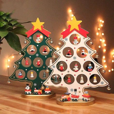 Sapin de Noël miniature en bois avec décorations suspendues (rouge) - Un cadeau (1/2)