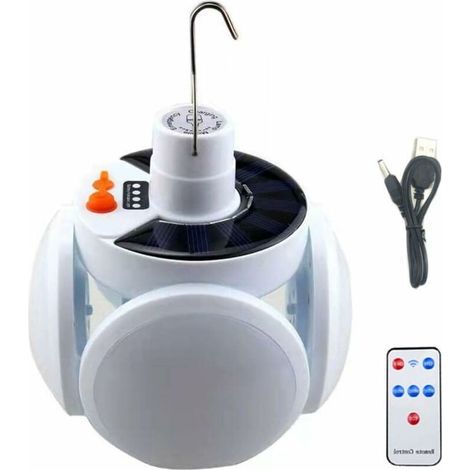 Lanterne de camping solaire portable rechargeable par USB avec crochet de suspension, ampoules LED pliantes pour maison, bureau, tente, voiture, terrasse, pannes d'urgence (1/5)