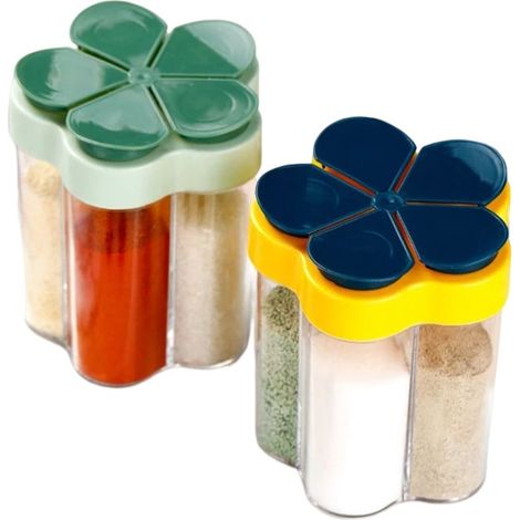 Botella de condimento 5 en 1, sellada, a prueba de humedad, multifuncional, para cocina, 1 unidad (verde) (1/4)