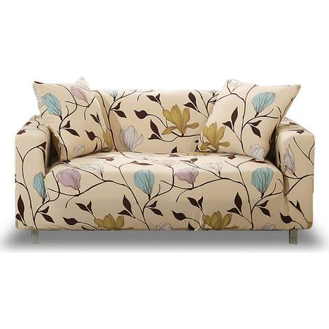 AIDUCHO Polyester-Sofabezug, Stretch-Sofaüberzug, Sofaschutz (3-Sitzer, Beige Blätter) ohne Kissenbezug (1/5)