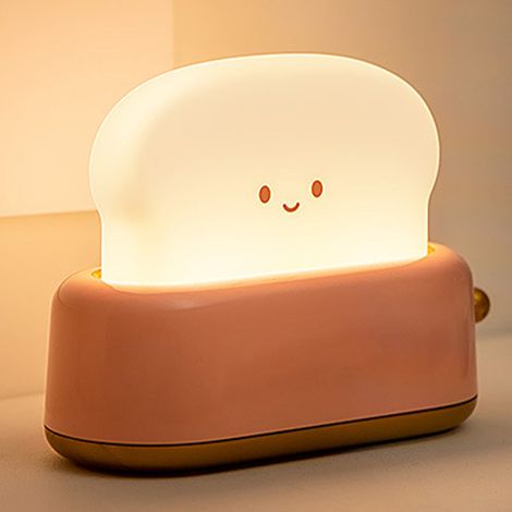 Veilleuse en forme de machine à pain, rechargeable par USB, lampe de bureau LED à intensité variable, rose, pour chambre d'enfant (1/5)
